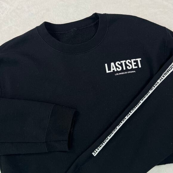 Last Set Black and White Stripe Long Sleeve Crop Sweatshirt Small - Picture 2 of 6